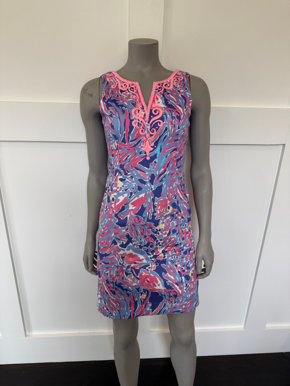 Lilly Pulitzer Pink & Blue Printed Sleeveless Shift Mini Dress
